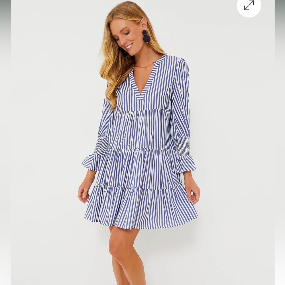 POMANDER PLACE Tuckernuck Blue and White Stripe Cotton Poplin Kenzo Dress Medium